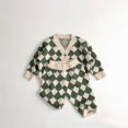 thumbnail image 1 of Suéteres de punto para niños, conjuntos de cárdigan con cuello en V y estampado a cuadros, abrigo y pantalones, ropa de primavera para niños y niñas, 2 uds., 1 of 6