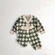 thumbnail image 1 of Knitted Sweaters Children's Sets Check Patterned V-neck Cardigan Coat and Pants 2Pcs Spring Boys and Girls Clothing Kid's Outfit, 1 of 6