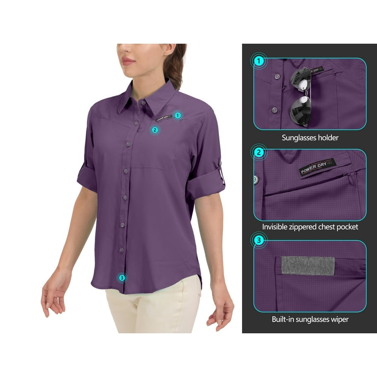 Little Donkey Andy Women's UPF 50+ Long Sleeve Sun Shirt - Button Down Blouse For Fishing, Hiking