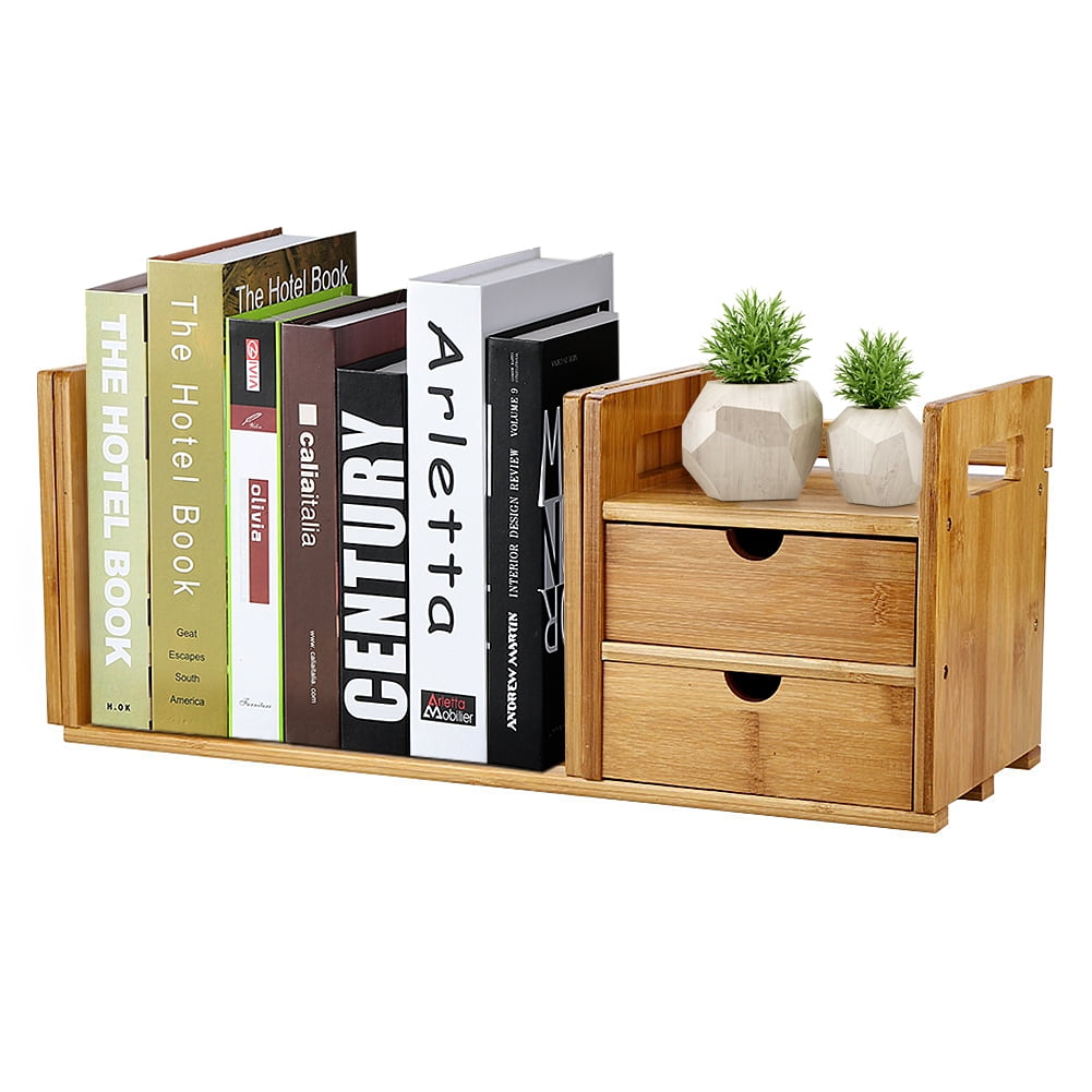 ESTINK Tabletop Book Rack,Bamboo Wood Extendable Desk Tabletop Book