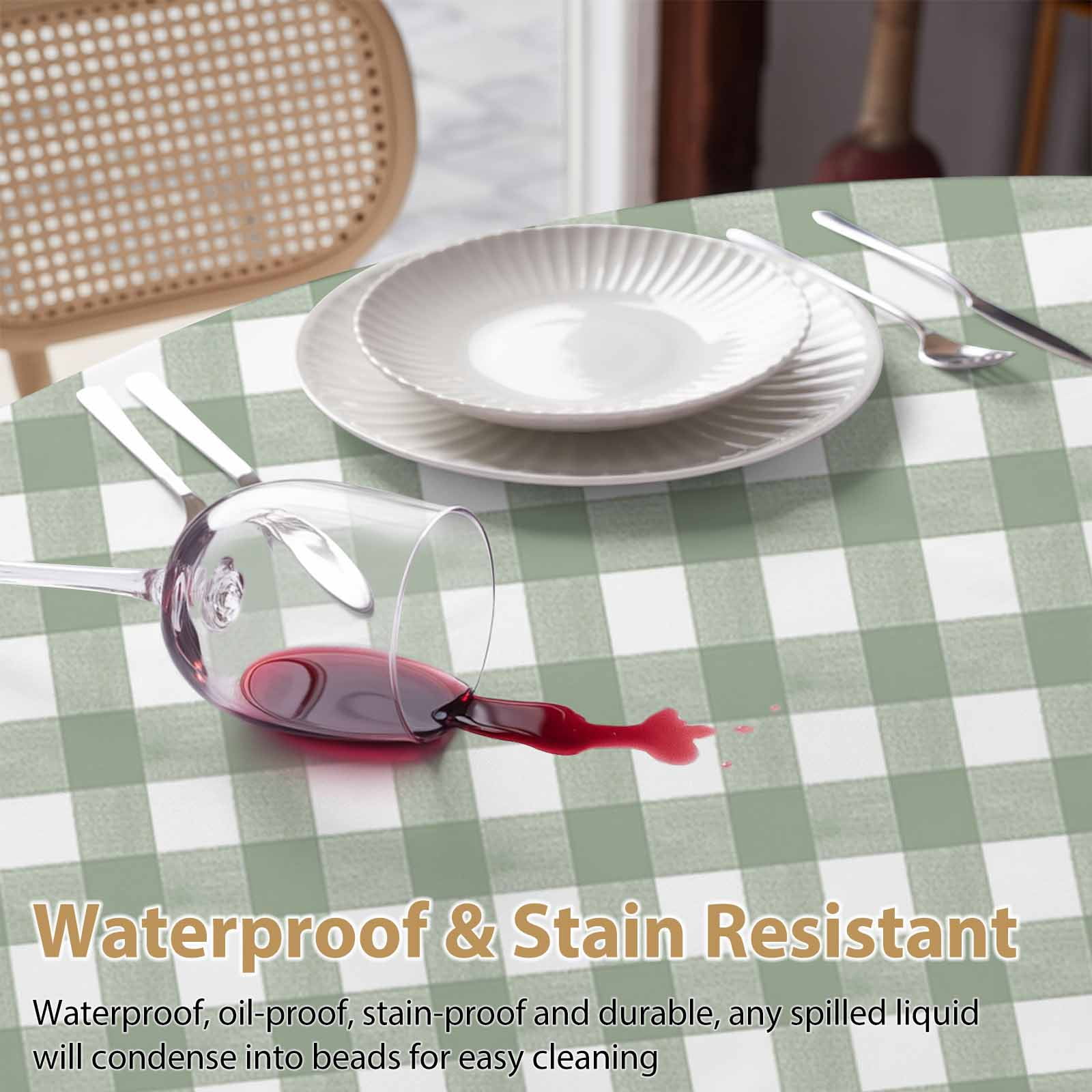Round Tablecloth Rustic Checkered Plaid Waterproof Oil Proof Polyester Table Cloth Cover Decor for Home Dining Outdoor,Patio,Parties, 60" Dia. Sage Green