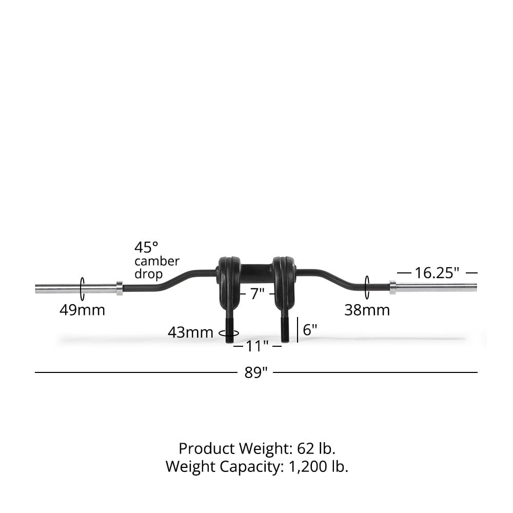 Titan Fitness Marrs-Bar, Rackable Safety Squat Cambered Barbell with 6" Drop, Rated 1,200 LB, High-Density Foam Shoulder and Arm Pads, 43mm Easy-Grip Hand Grips, Ribbed Olympic Weight Sleeves