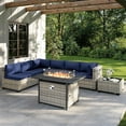 thumbnail image 6 of 8-Piece Outdoor Patio Furniture Set with 55,000 BTU Fire Pit Table, PE Wicker Rattan Sectional Sofa Conversation Set - All-Weather Garden, Backyard Furniture,Navy Blue, 6 of 8