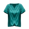 thumbnail image 5 of DondPO Women's T-Shirts Women's Solid V Neck Satin Commuting Loose Casual Short Sleeved T Shirt Shirts for Women Womens tops Green S, 5 of 5