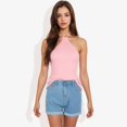 thumbnail image 2 of Women's Halter Neck Knit Tank Top with Ribbed Design and Stretchy Fit for Casual Summer Wear- Medium, Pink, 2 of 5