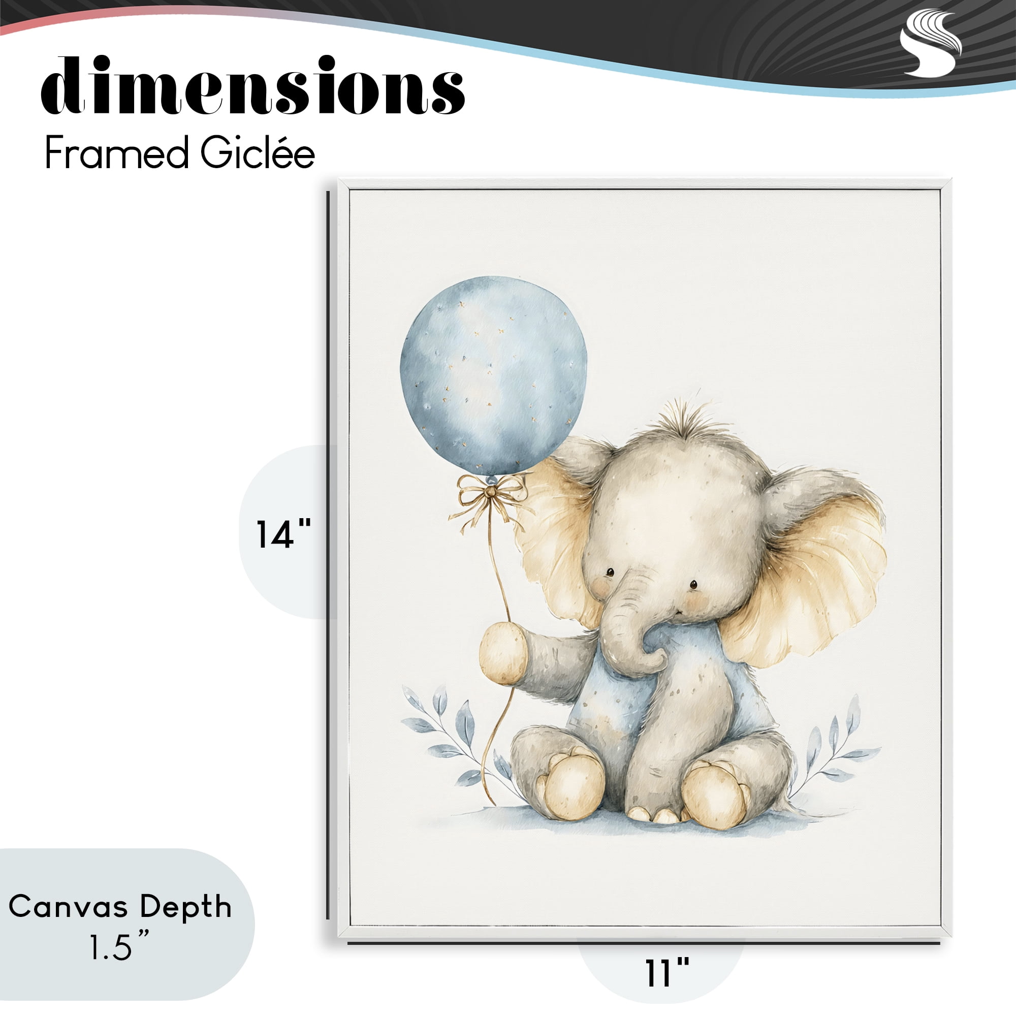 Stupell Industries Watercolor Nursery Elephant White Framed Giclee Art, design by LSR Design Studio