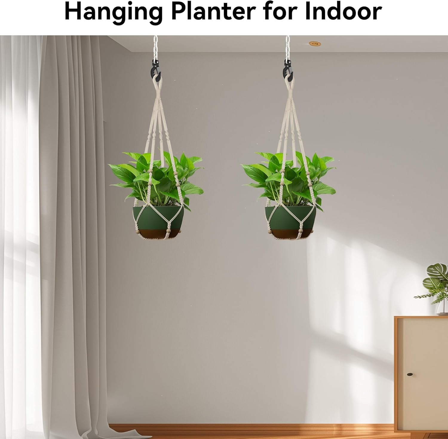 ABPETE Macrame Plant Hanger Indoor Outdoor, Up to 4-15 inch Pot, Heavy 20lb Planters, Extra Long Strong Hanging Planter Basket, Boho Home Decor, 35 Inch, Ivory, Set of 2 (POTS NOT Included)