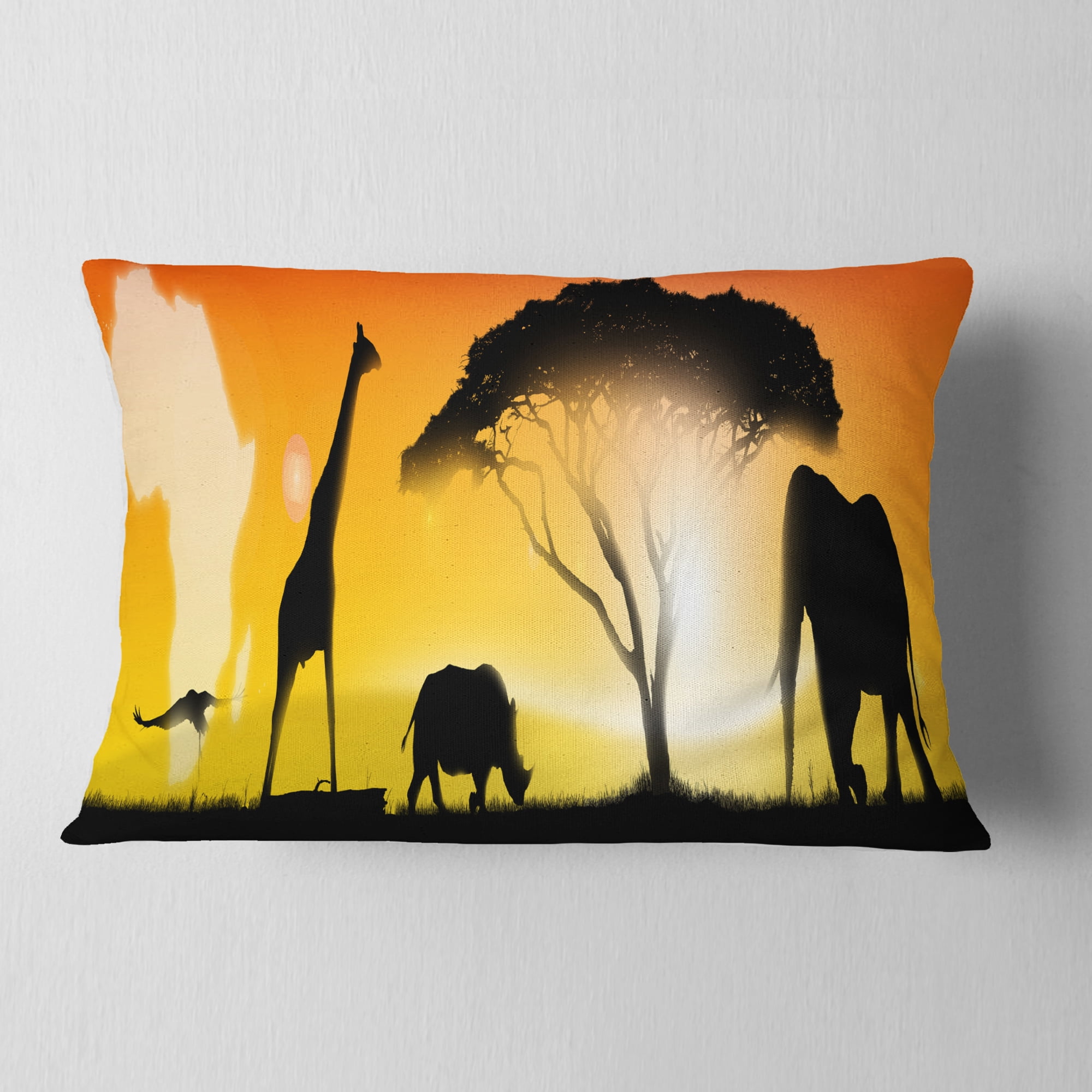 Designart African Wildlife Panorama - African Throw Pillow - 12x20