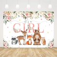 thumbnail image 2 of It's a Girl Baby Shower Backdrop Woodland Wild Animals Oh Baby Party Decorations Supplies Safari Sweet Deer Blush Pink Floral Photography Background Banner Photo Booth Studio Props, 2 of 3
