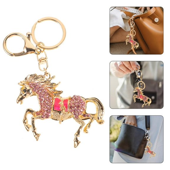 HEMOTON Stylish Pink Horse Keychain with Rhinestone Decor for Bags and Purse Accessories 4.5 inches