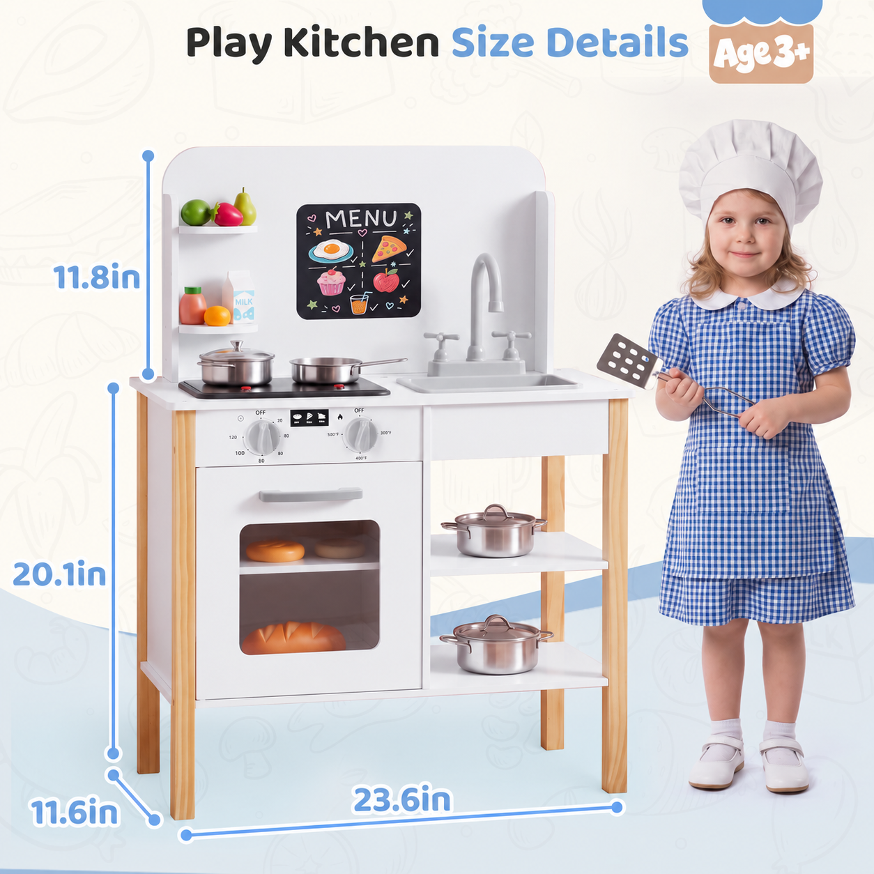 Yexmas Wooden Play Kitchen with Chalkboard and Accessories photo 7