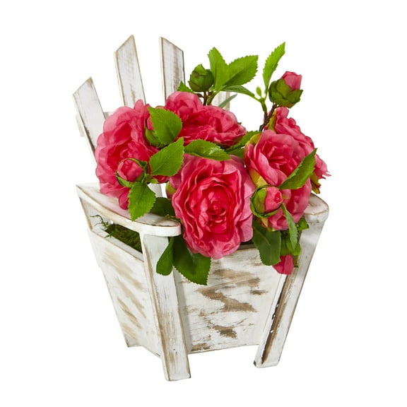 Nearly Natural 9in. Camellia Artificial Arrangement in Chair Planter