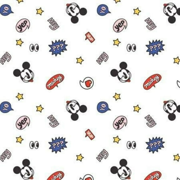 Disney Mickey Mouse Tiny Interactions White 100% Cotton Fabric Sold by The Yard