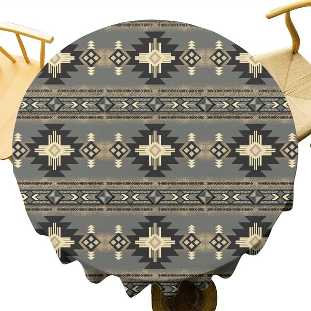 Aztec Tablecloth, Ethnic Tribal Geometric Design Rustic Native Washble Table Cover for Dinning Kitchen Farmhouse Party Decor 60"