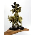 thumbnail image 2 of eSplanade Brass - Krishna with Cow Krishan Kishan Murti Idol Statue Sculpture | Pooja Idols | Home Decor -10" Inches - Golden Brown, 2 of 5