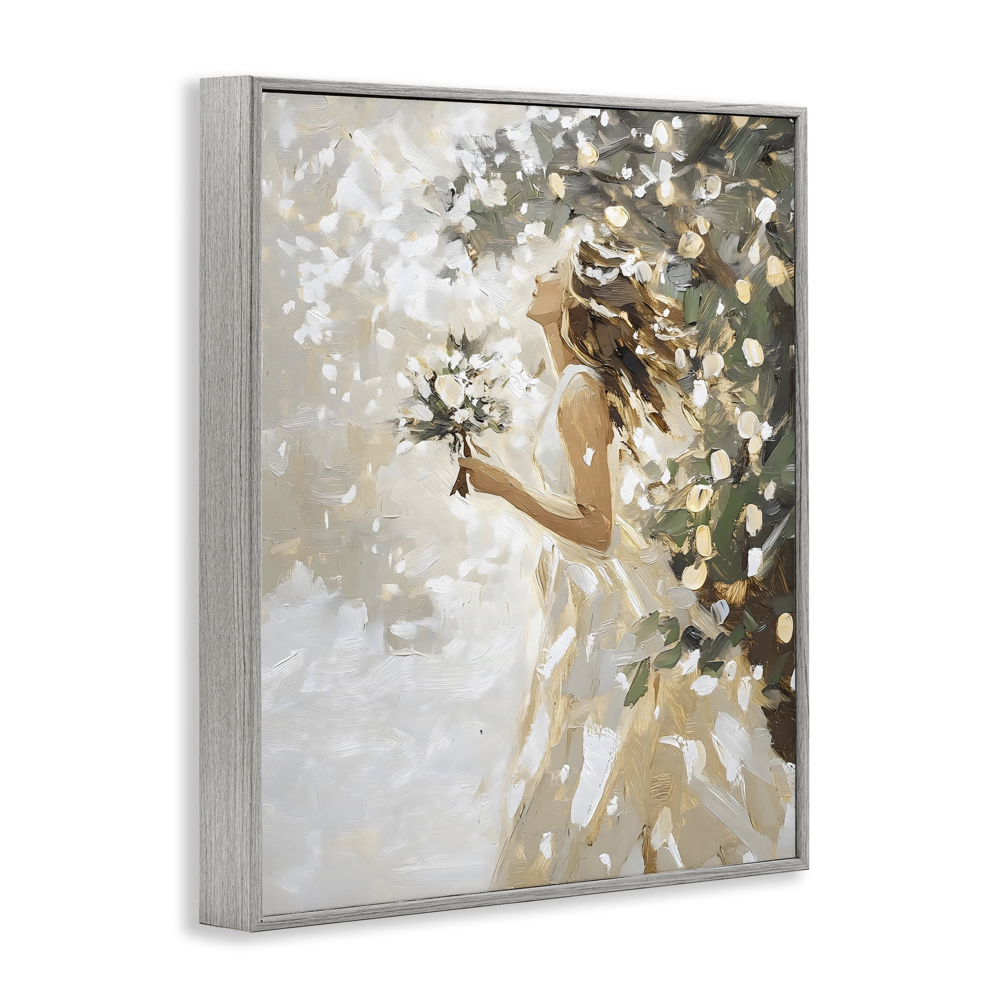 Soft White Snow Flurry Gray Framed Giclee Art, design by LSR Design Studio