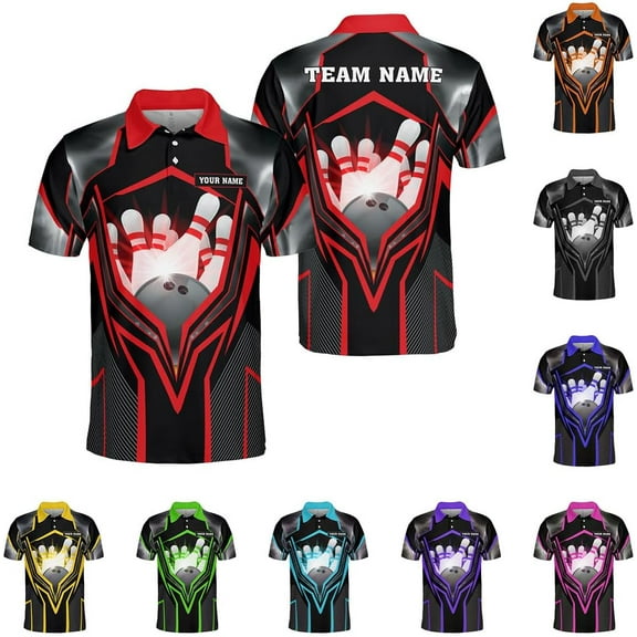 Personalized Name Bowling Polo Shirts 3D for Men and Women, Bowling Shirt, Bowling Shirts for Men Team Bowling Shirt (Red, S)