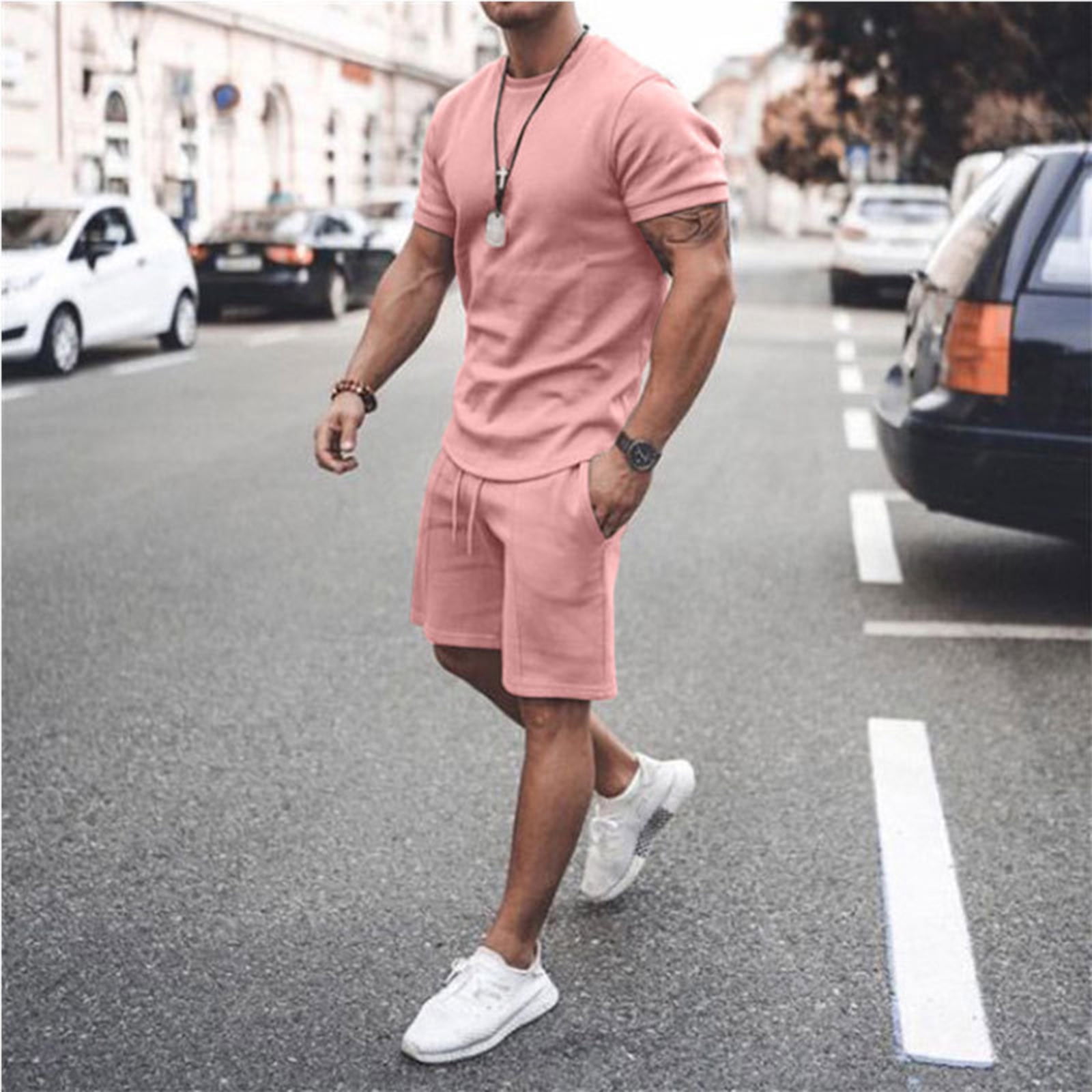 pink shorts outfit men