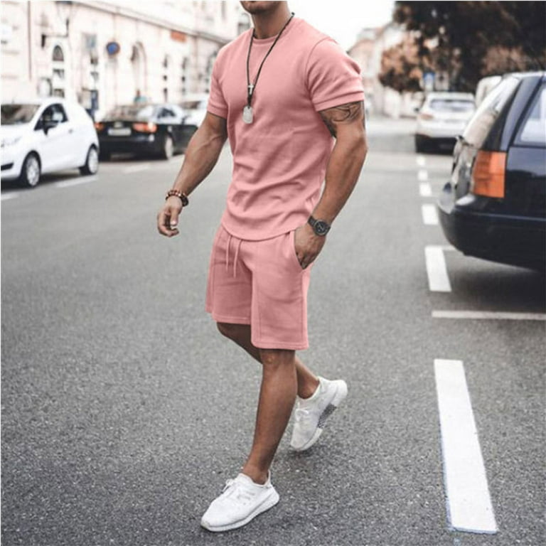 Lopecy-Sta Men 2 Piece Casual Short Tee Shirts and Fit Sport Shorts Set Mens Outfits Shirts Casual Stylish Deals Pink - Walmart.com
