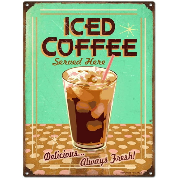 TIN Sign Iced Coffee Metal Decor Wall Art Store Shop Kitchen Size: 12 x 16 inch