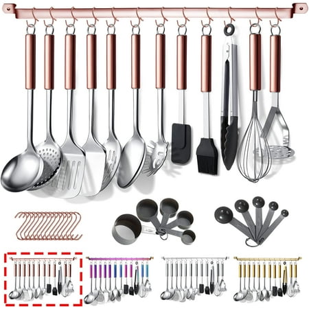 ReaNea Rose Gold Handle Kitchen Utensils Set 37 Pieces, Stainless Steel Cooking Utensils Set, Kitchen Gadgets Set with Hooks For Hanging.
