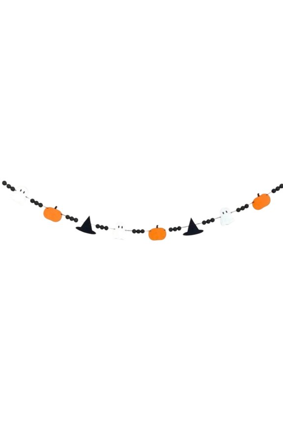 Halloween Decoration Felt Pumpkin Witch Hat Pom Pom Garland, Cute Halloween Decor Banner for Fireplace Mantle Wall Party Home Holiday Garland