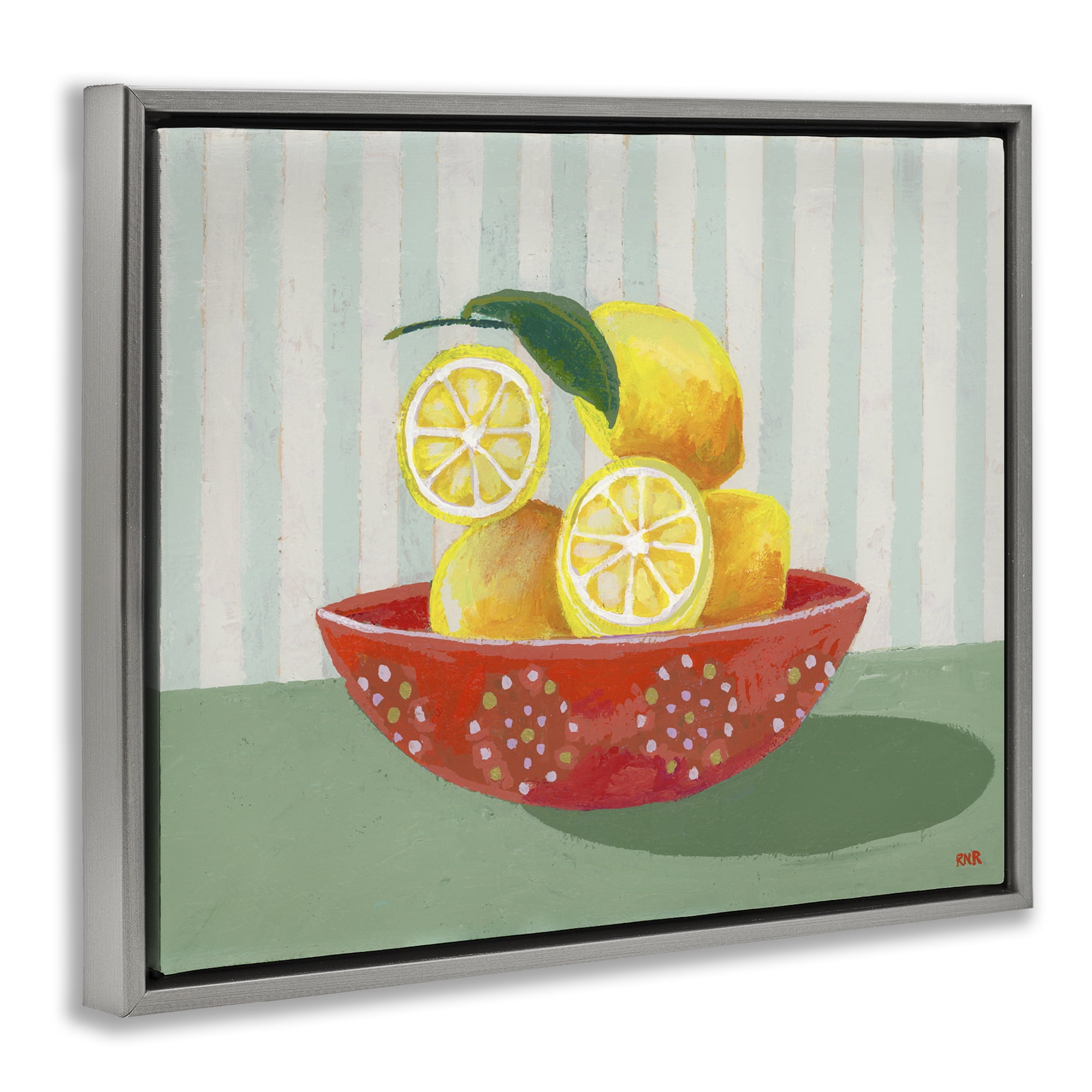 Stupell Industries Sunny Lemons in Red Bowl Gray Framed Floater Canvas Wall Art, design by Rachael Reese