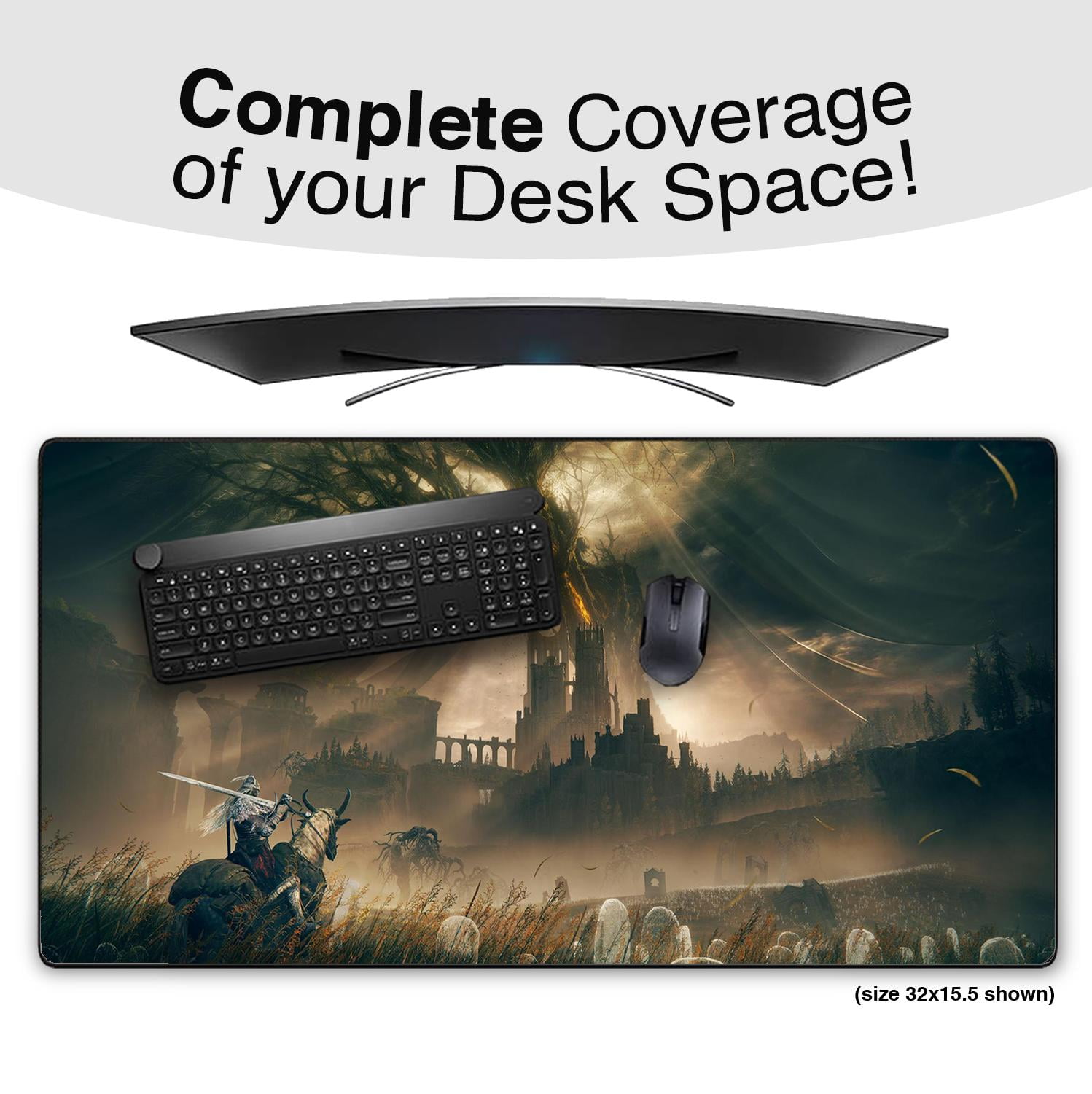 Dark Fantasy Gaming Mouse Pad, Epic Knight and Castle Design, Extended Desk Mat