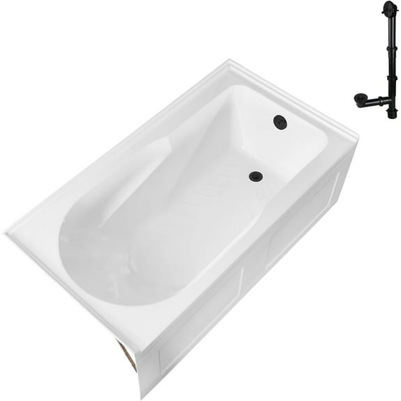 Streamline GA-311-24-BL 60 in. x 32 in. Acrylic Right-Hand Drain Alcove Bathtub in Glossy White With External Drain in Matte Black