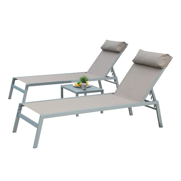 Set of 3 Patio Patio Chaise Lounges Chair Patio Table Folding Lounge Chairs for Outside Patio Pool Beach Yard Khaki