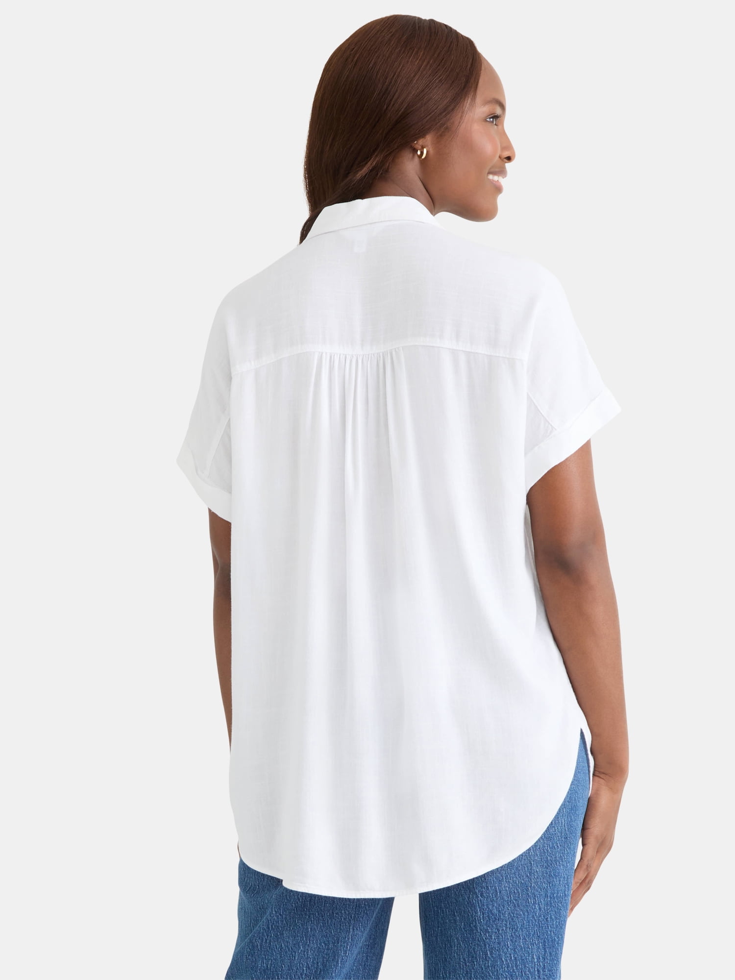 Time and Tru Women's Camp Shirt with Short Sleeves, Sizes XS-XXXL