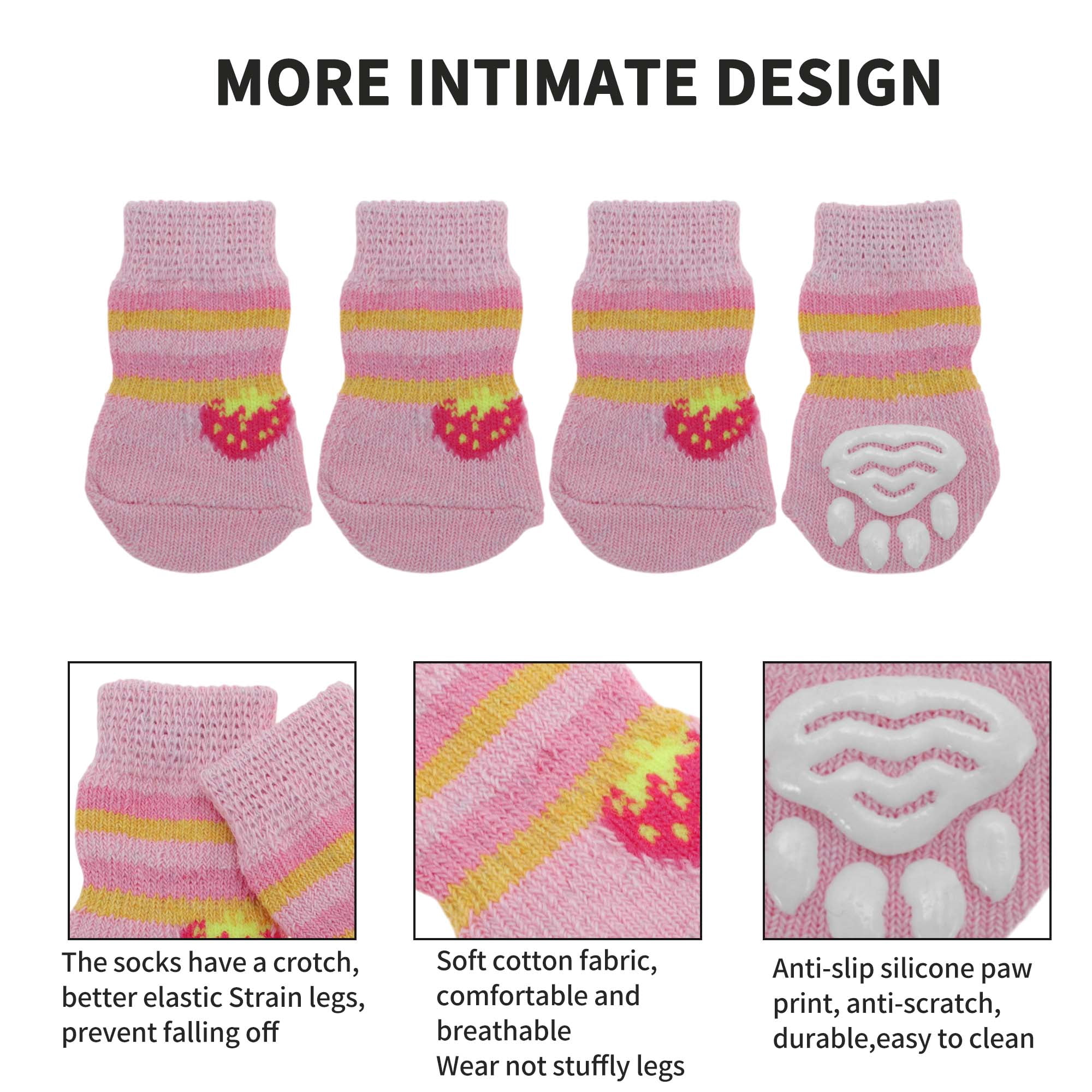 Unique Bargains Dog Socks Non-Slip Socks for Dogs and Cats Pink M