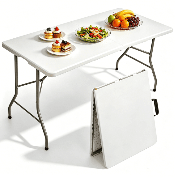 6ft Plastic Folding Table, Indoor Outdoor Heavy Duty Portable w/Handle, Lock for Picnic, Party, Camping - White