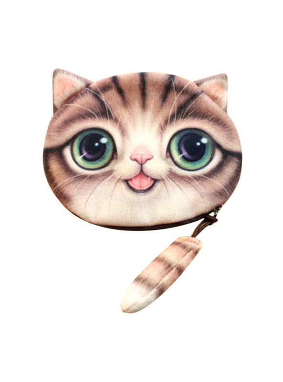 yolai women cute 3d print cat girls tail plush coin purse change purse bag wallet