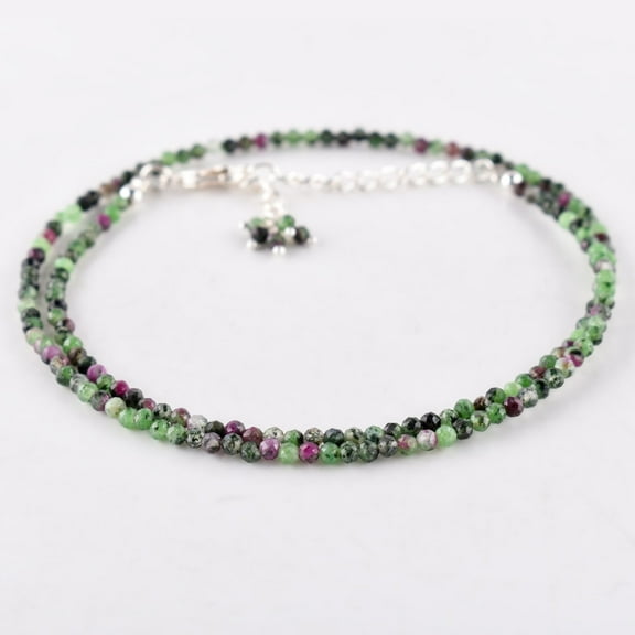 QNAVIC Natural Ruby Zoisite Gemstone Micro Round Beads Dainty Choker Necklace, Jewelry for Women, Healing Chakra Crystals, Birthstone Birthday Gift for Her, Silver Plated Chain 18 inch