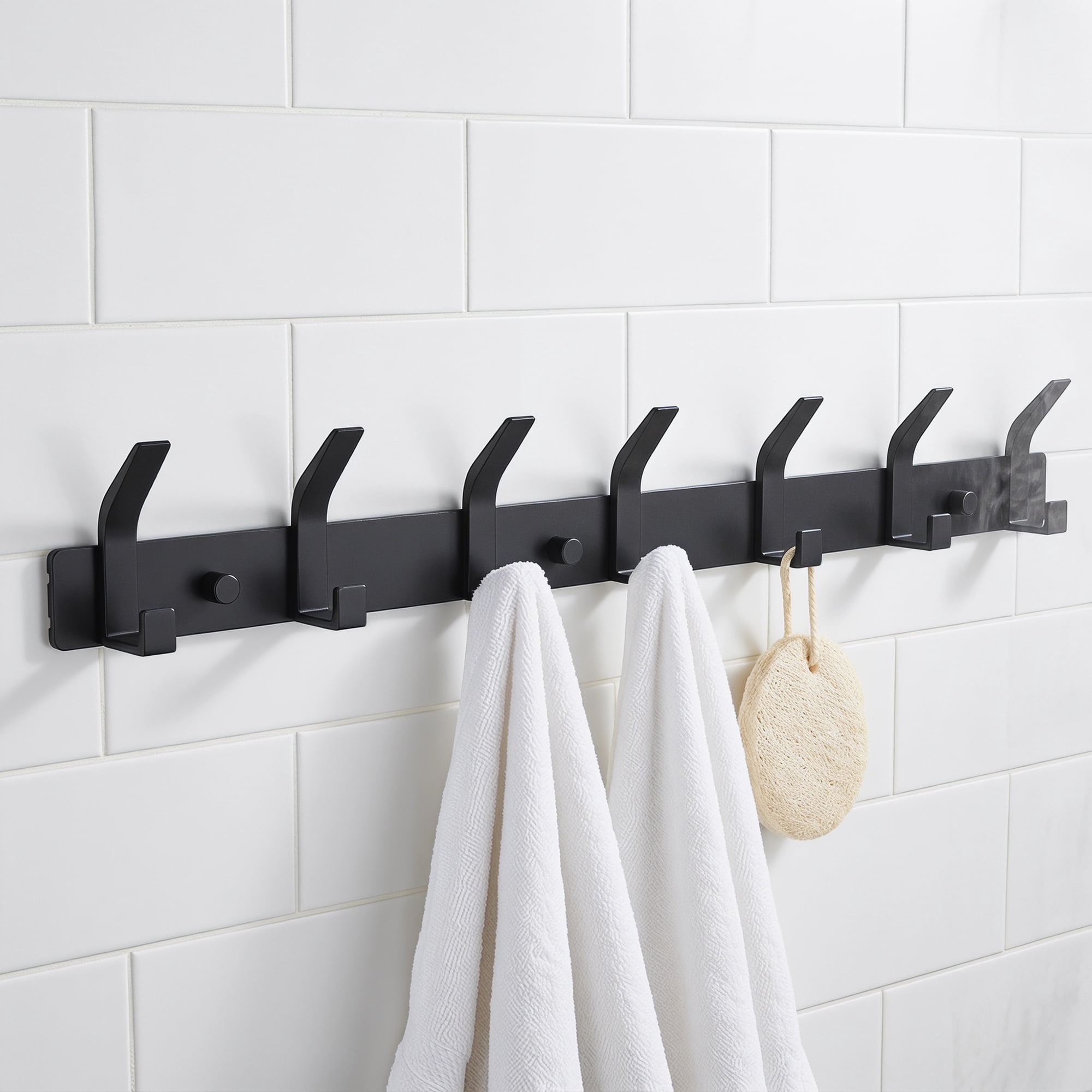 Unique Bargains Coat Rack Wall Mount Metal Hook for Bathroom and Bedroom Black 7 Hooks
