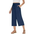 thumbnail image 1 of Lenpel Women's Capri Pants Ruffle Elastic High Waisted Drawstring Wide Leg Cropped Trousers Casual Summer Pants with Pockets, 1 of 7
