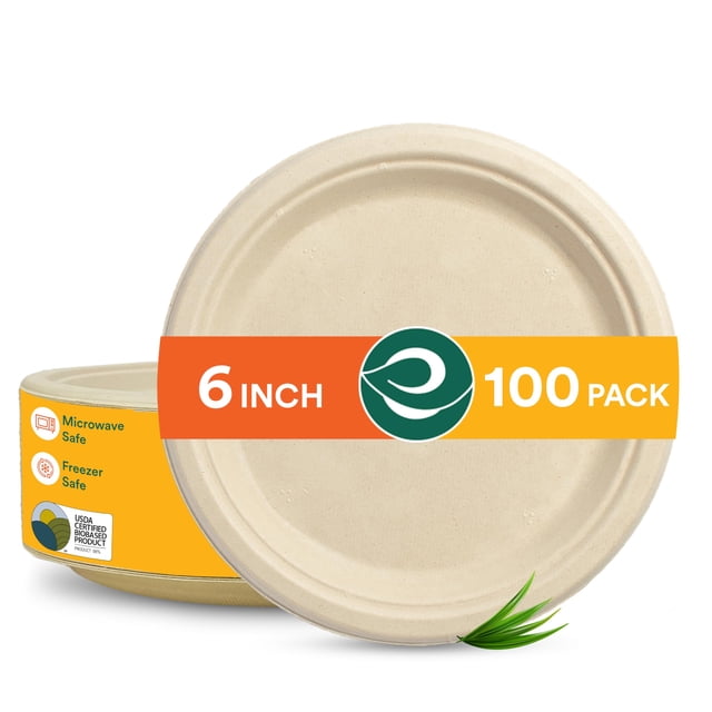 Platos de papel ECO SOUL 100% compostables, 15 cm, 100 unidades