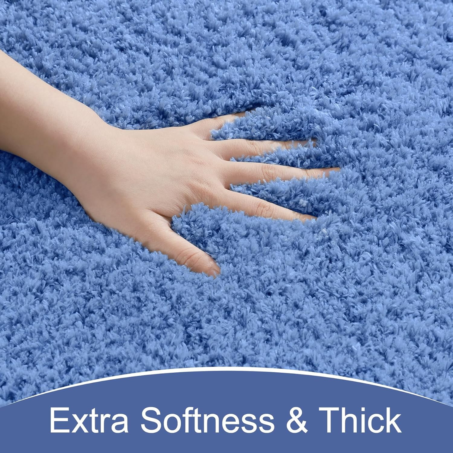 Luxury Long Bathroom Runner Rug, 24x60 Inch Thick Soft and Absorbent Non Slip Bath Mat, Rubber Backing Quick Dry Rugs Carpets, Machine Washable Plush Mats for Shower Floor, Blue