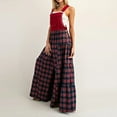thumbnail image 5 of Cyglowse Women Christmas Plaid Overalls Y2k Sleeveless Lace Trim Patchwork Jumpsuit Xmas Gingham Wide Leg Pant Bibs Overalls Red M, 5 of 8