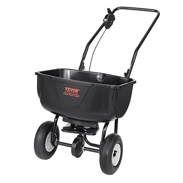VEVOR - Esparcidor de cesped, capacidad de 60 lb, con operador a pie, ruedas de 8, estructura de acero duradera, multiusos para fertilizantes, semillas y sal, ideal para el hogar