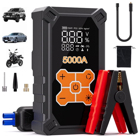 REHOTTOP 5000A Jump Starter with Air Compressor 160PSI, Battery Jumper Starter Portable for Car (10L Gas/8.0L Diesel), 12V Jump Starter Battery Pack with LCD Display & LED Light