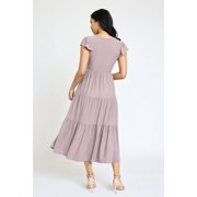 Solid Flutter Sleeve Tiered Tea Length Dress | 4 Colors | S-3X