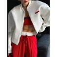 thumbnail image 3 of Chaqueta Bomber de Color liso con estampado de amor para mujer, abrigos sueltos de manga larga con cremallera y cuello redondo, ropa de calle informal para mujer, prendas de vestir exteriores diarias, 3 of 5