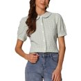 thumbnail image 1 of Camisa de cuadros para mujer INSPIRE CHIC con cuello Peter Pan, mangas cortas abullonadas, blusa de botones, talla M, verde claro, 1 of 6