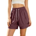 thumbnail image 3 of Women's High Waisted Nylon Dry Shorts with Side Pockets, Elastic Drawstring Waist, Tummy Control Workout Shorts for Women, Quick Dry for Running, Gym, Hiking & Casual | TruHer,Wine 3XL, 3 of 7