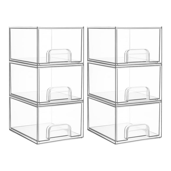 Vtopmart Lot de 6 Petits Tiroirs de Rangement Empilables Transparents, Organisateur de Maquillage en Acrylique pour Salle de Bain, Bacs de Rangement en Plastique pour Coiffeuse, sous-Vêtements