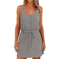 thumbnail image 2 of DailyTrove Women's Sleeveless Drawstring Waist Mini Dress with Button Detail, Casual Summer Style, 2 of 6