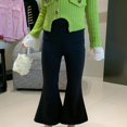 thumbnail image 3 of Aosijia Girls Flared Pants Kids Slim Pants Casual Elastic Waist Trousers Black, 3 of 10