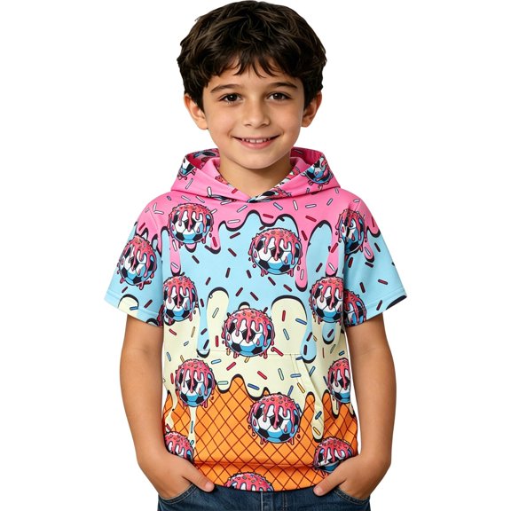 SOFTCCLO Boys Hoodies Fashion Print Short Sleeve Lightweight Pullover Hoodie Top Pocket Hoodies for Boys Size 4-5Y